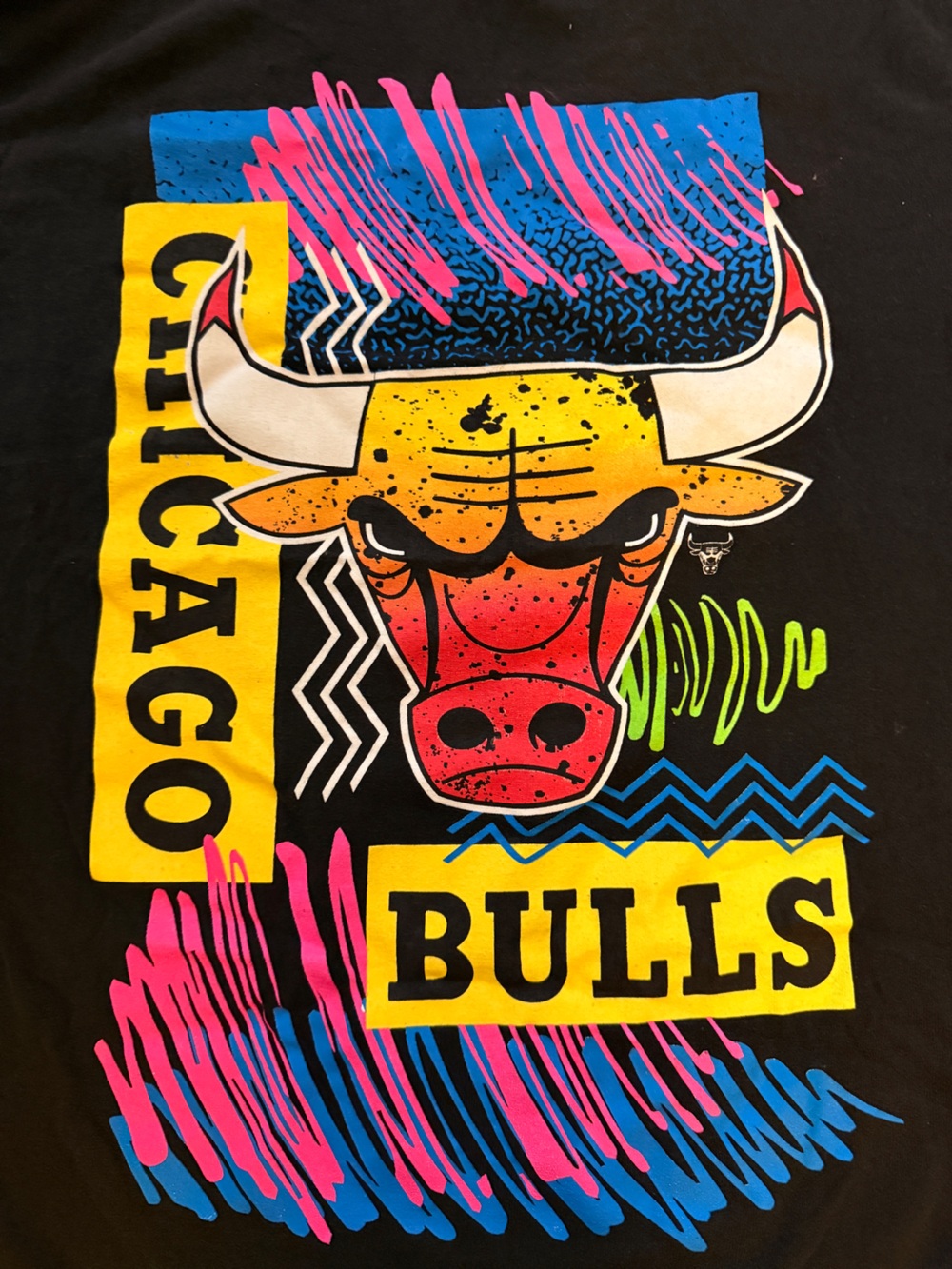 Chicago Bulls Graphic Tee - Black with Neon Print